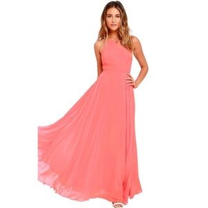 Lulus Mythical Kind of Love Coral Pink Maxi Dress